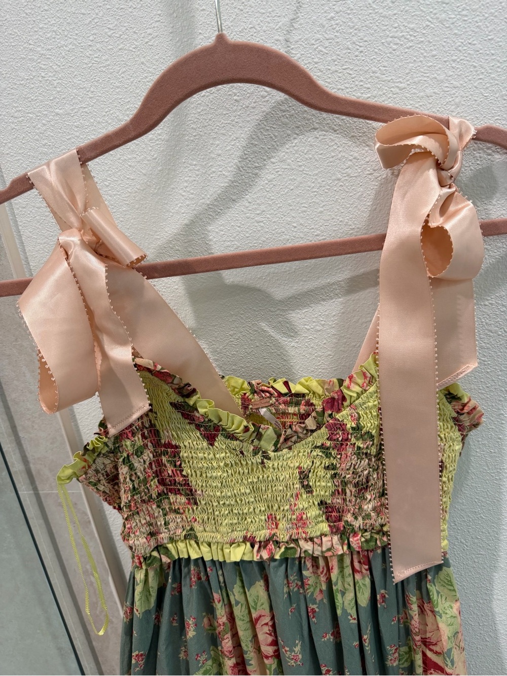 Free People Floral Maxi Dress with Bow Straps - Green Multi - Picture 2 of 5